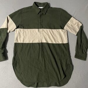 JW Anderson Uniqlo Shirt Mens Medium‎ Polo Green Beige Color Block Curved Hem